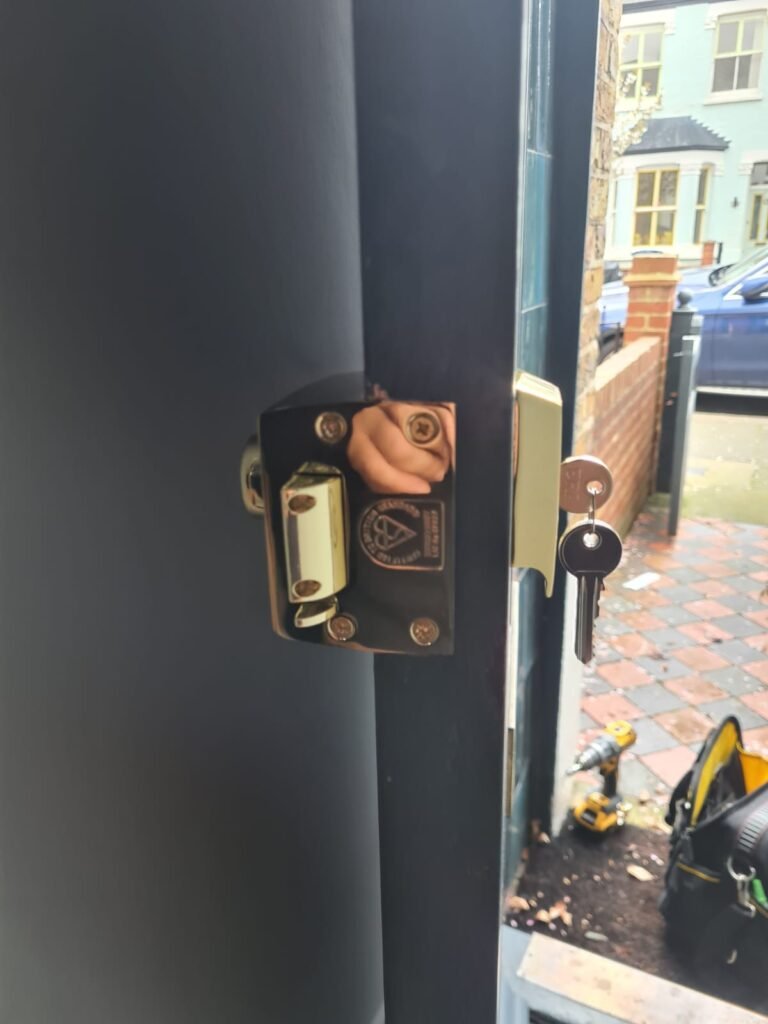 British standard 3621 lock installed on a wooden door